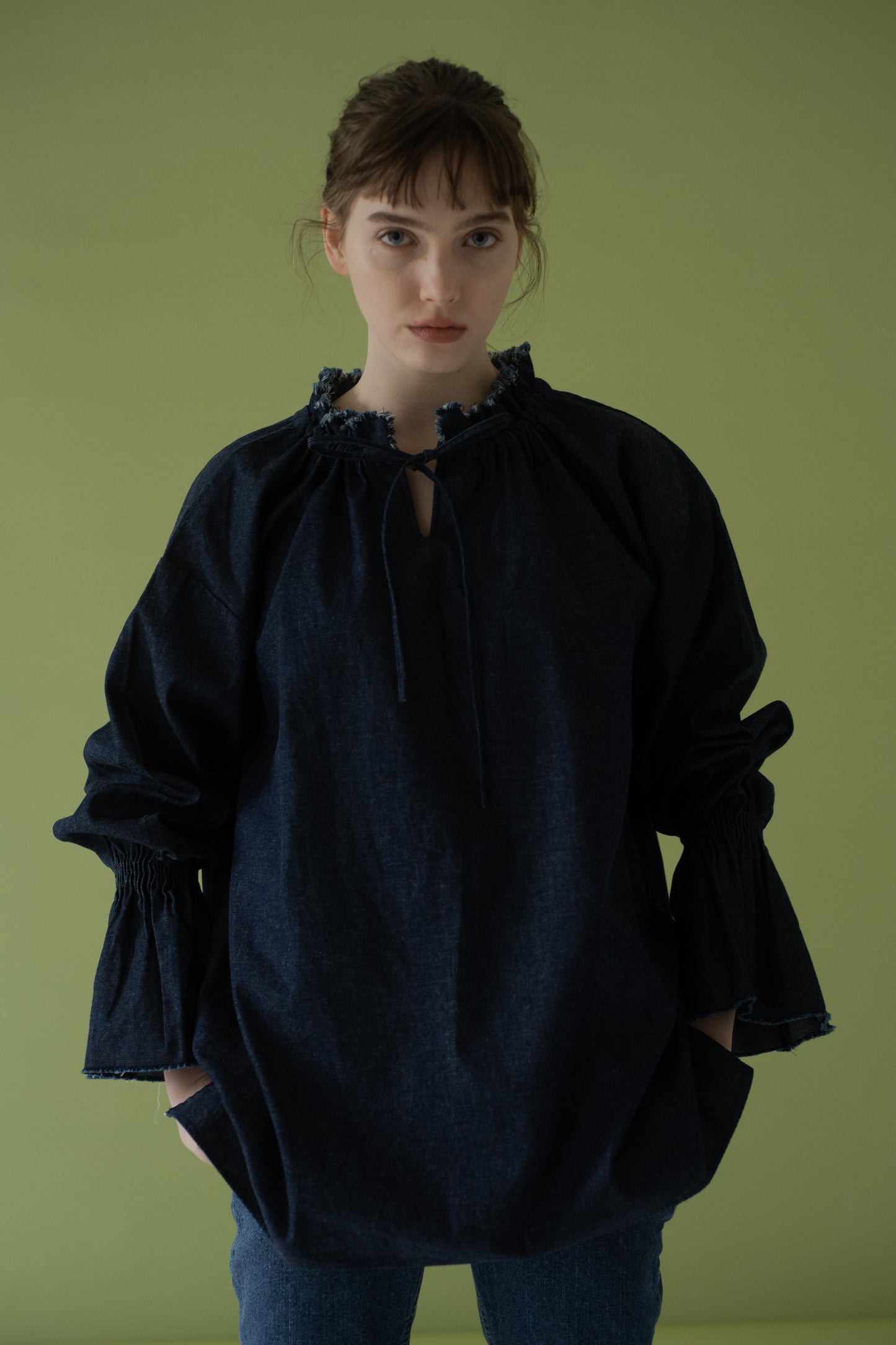 DENIM GATHER TOPS