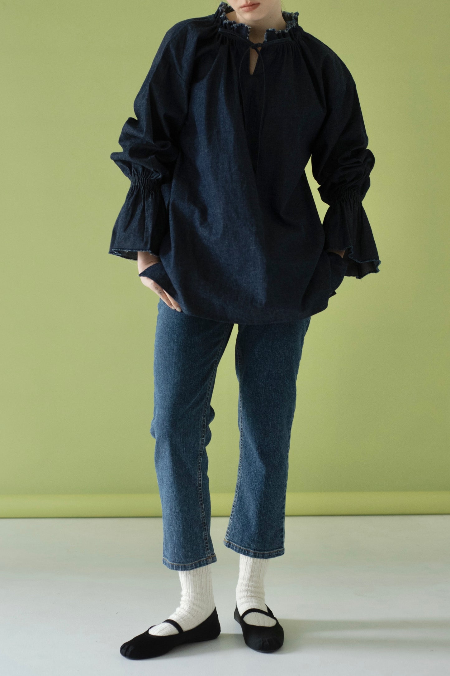 DENIM GATHER TOPS