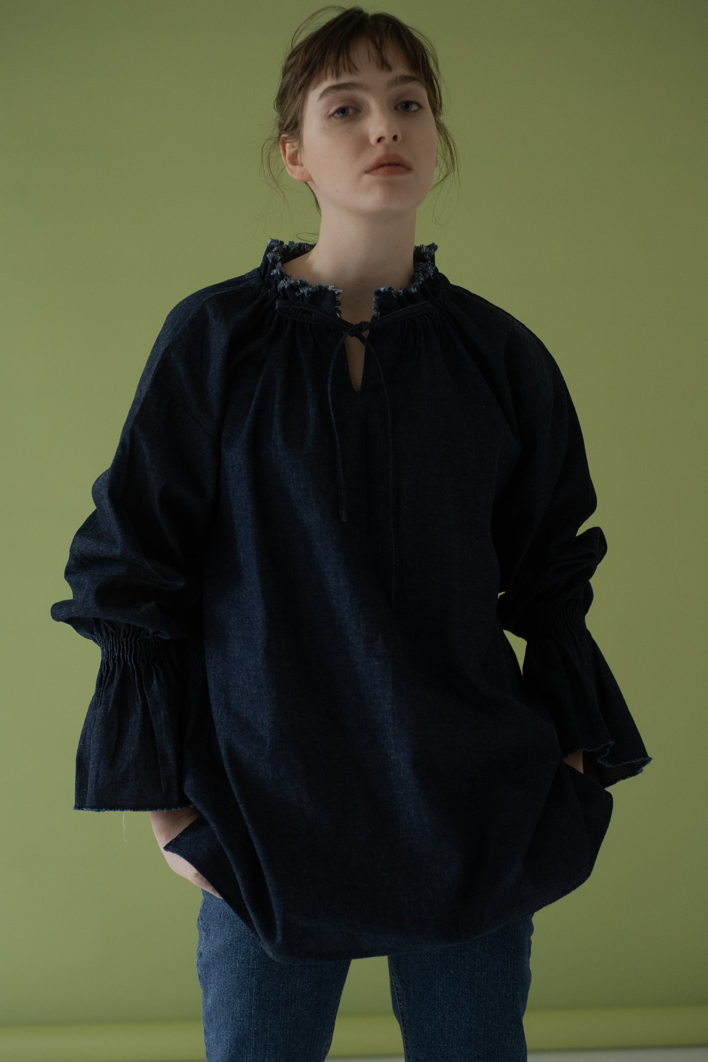 DENIM GATHER TOPS